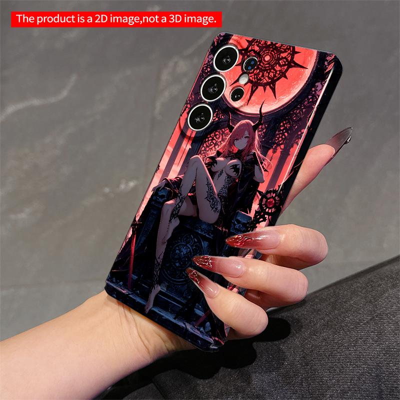 2DFlat Samsung phone case Pink-Haired Demon Queen on Throne Under Crimson Moon Applicable to Galaxy S22 S23 S24 S25ULTRA S26 A12 A13 A14 A15 A16