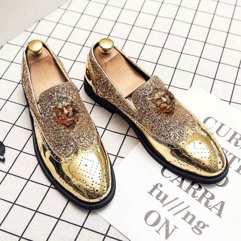 Fashion Gold Casual shoes Fashion shoes Bright small leather shoes Plus size dress shoes Sequin dress shoes A1