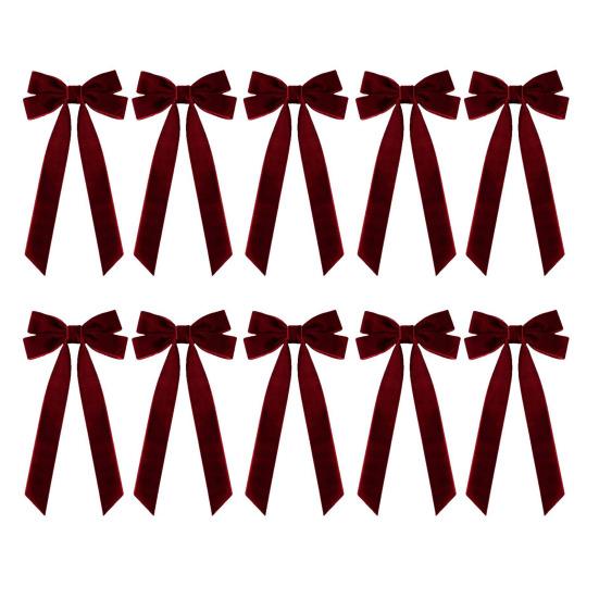 

10 шт. Бархатные рождественские банты 5 X 10 Винтажные банты из ленты Украшения для рождественской елки Деревенские поделки Подарочные банты для дерева Венка Гирлянды Праздничный декор 10 Pcs вино красного