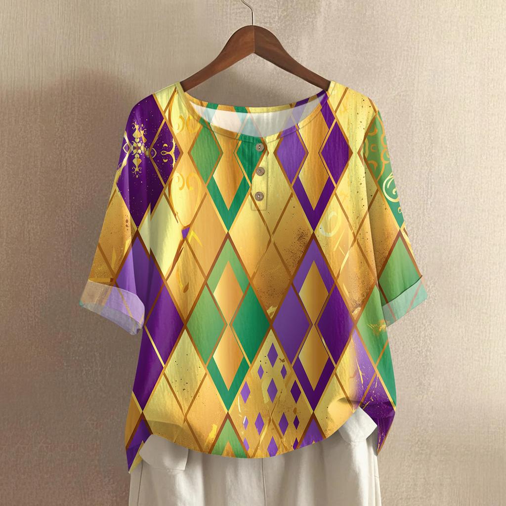 Women's Fashionable And Casual Shirt 3/4 Sleeve Round Neck Print Blouse Top