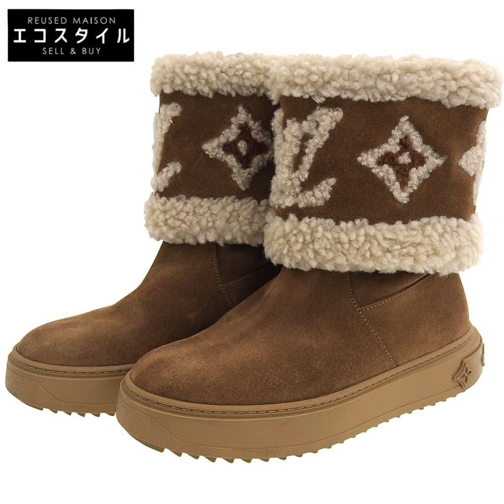 Louis Vuitton Snowdrop Line Suede Ankle Boots, Women's, Brown, Size 35, 1A95DS, Made In 2021 Shoes 35 BrownUsed