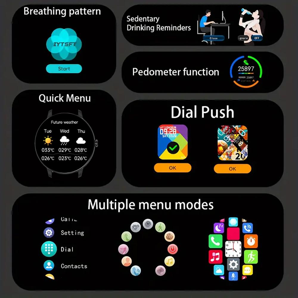 Smart Watch QTLLBT, with Call Answering Function, Fitness and Step Tracker, Photo Taking, Sedentary Reminder Weather Forecast, Multiple Sports Modes