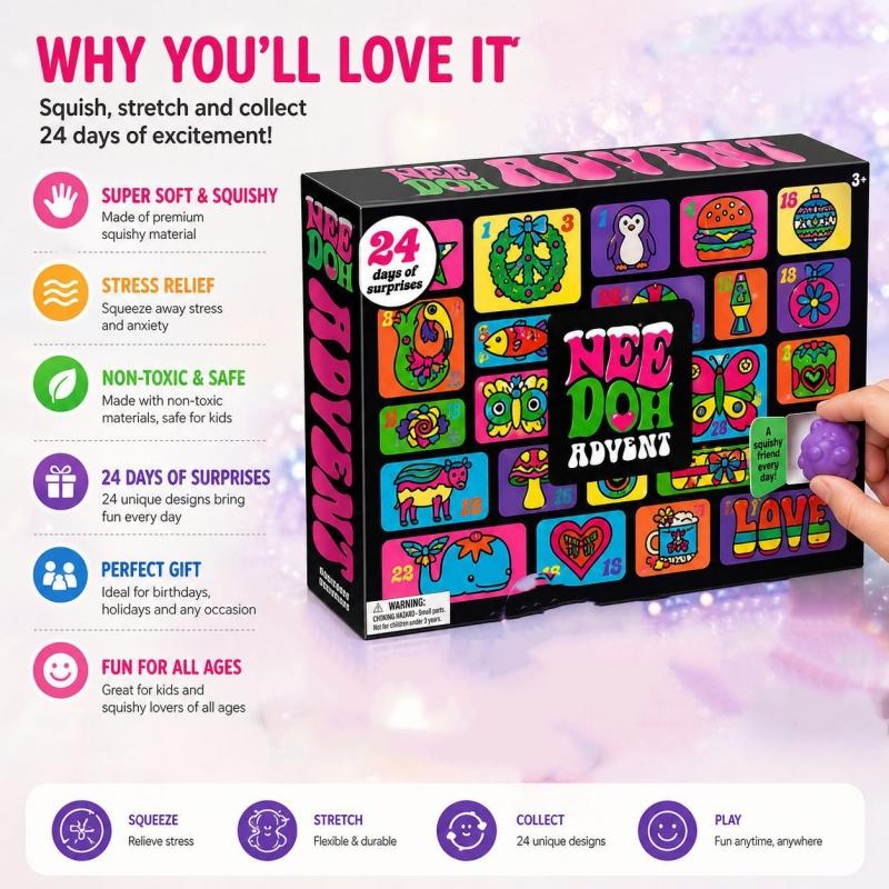 Calendar de Advent Surpriză Squishy, Jucării Mini Pop It de Strâns pentru Ameliorarea Stresului, Cadouri pentru Petreceri