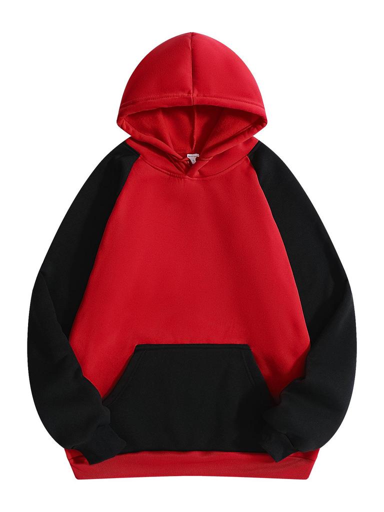 250g Men's Color Block Hoodie, Autumn/Winter European Size, Plus Velvet Sporty Pullover Casual Top