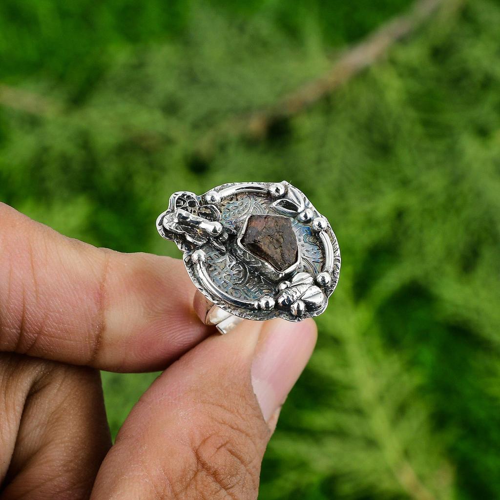 Natural Hessonite Rough Multi Stone Adjustable Ring 925 Silver For Women