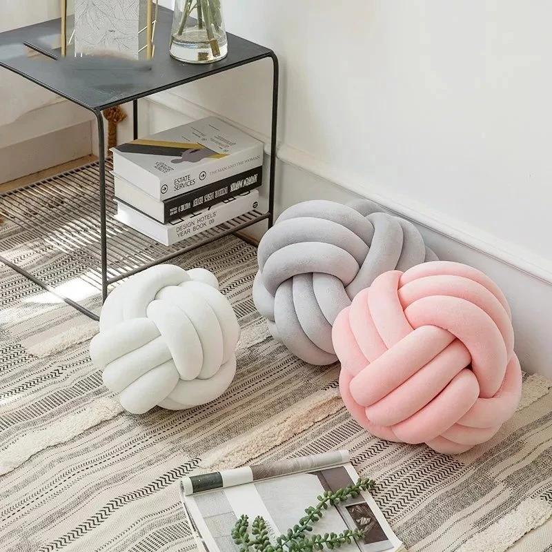 Soft Throw Pillow Hand Knot Cushion Sofa Round Handmade Knotted Ball Car Bedding Stuffed Pillow Bed Living Room Chair Home