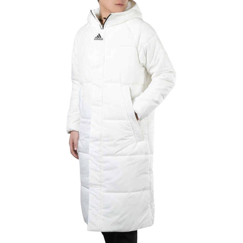 adidas Solid Color Sports Casual Hooded Windproof Long Cotton Coat Men Outerwear White DZ1435