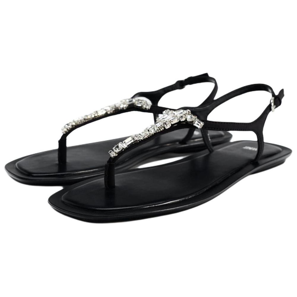 Zara Rhinestone Embellished Toe Post Flat Sandals Black Women 11606410800