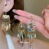 French retro super flash diamond-encrusted crystal fringed pendant long ear hook court style earrings light luxury high-end earrings