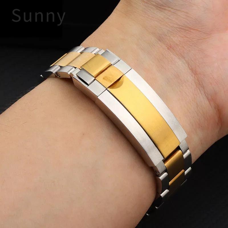 Pro Rolex Daytona Log Submariner Panda Černý Zelený Vodní Duch Vodotěsný Nerezový Řemínek k Hodinkám 20mm 21mm Náramek