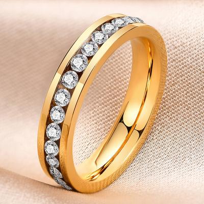 Anillo Moderno de Acero Inoxidable 316L Circonita de Cristal Mejores Anillos Para Mujeres Exquisito Regalo Compromiso Boda Fiesta Joyería Al por Mayor