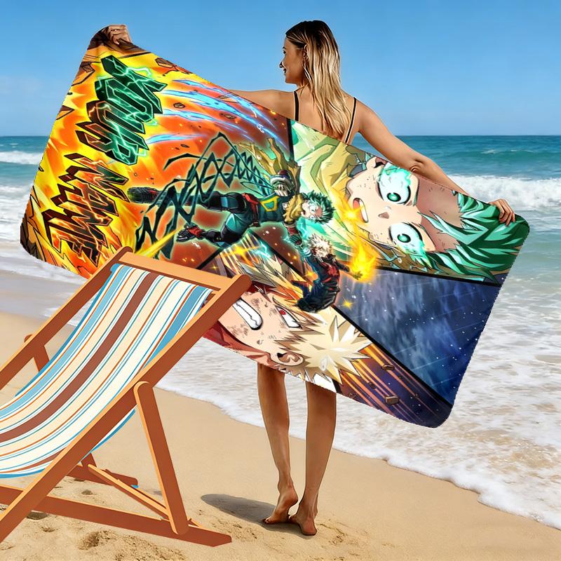Name Custom Anime Mha Print Beach Towel, Large Soft Quick Dry Towel for Beach Camping Swimming