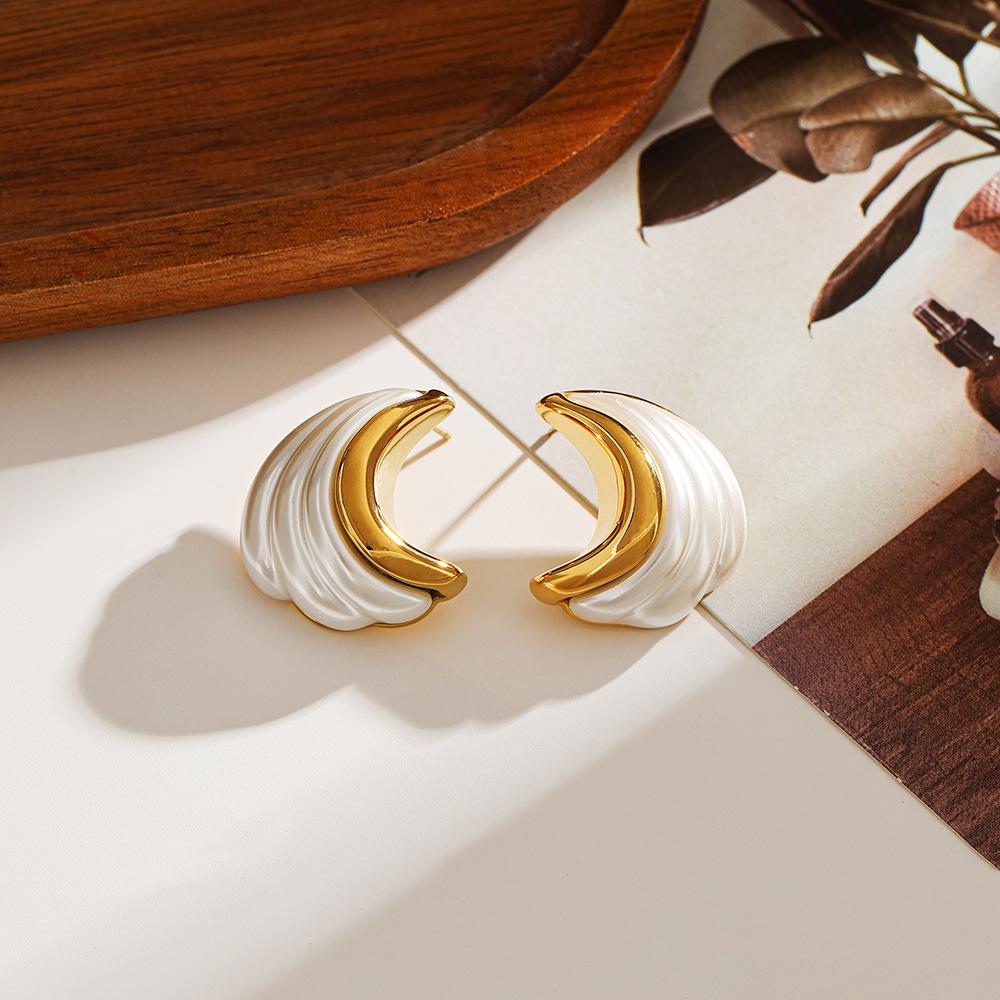 18K Gold Plated Stainless Titanium Steel Irregular Stud Earrings, Retro Style, Waterproof Jewelry for Women