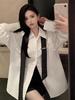 Women's White Tie Long Sleeve Mid-Length Casual Shirt – Spring/Autumn Loose Style