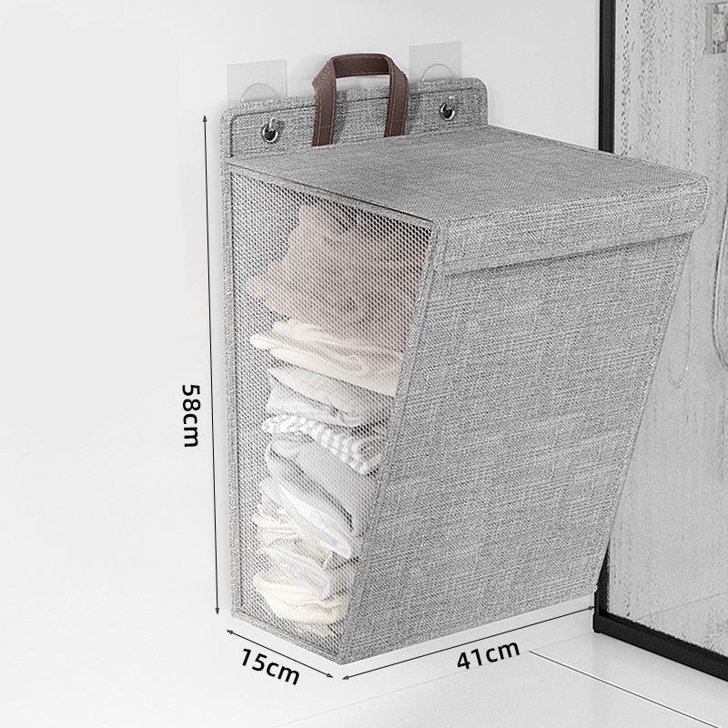 Foldable Wall-Mounted Waterproof Cotton Linen Laundry Basket Hamper for Bathroom Storage