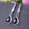 Elegant Dangle Earring for Women High Quality Silver Color Inlaid Blue Water Drop Shape Cubic Zirconia Classic Jewelry