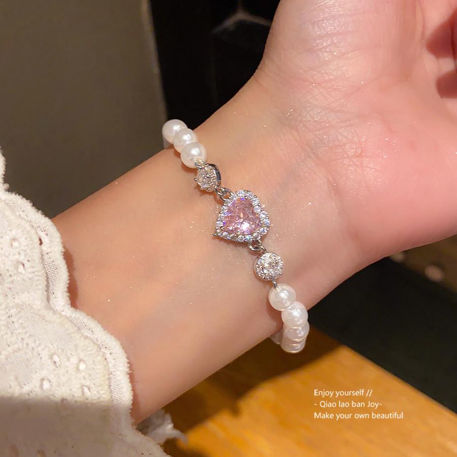 Elegant Heartshaped Artificial Pearl Bracelet With Zirconia For Women Gift Giving