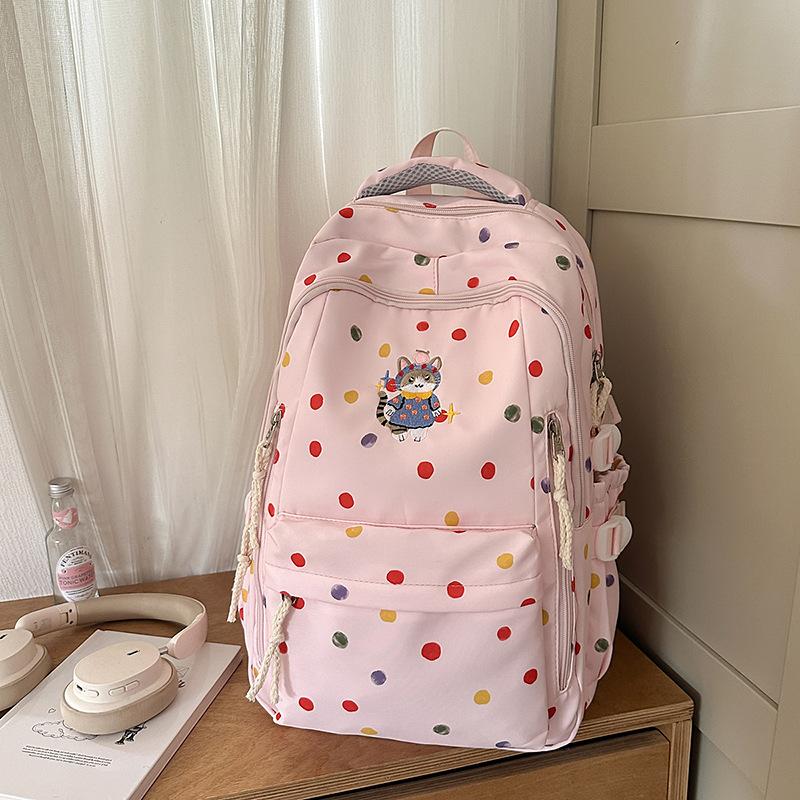 

Новый высококачественный, свежий и милый рюкзак в горошек для учеников средней школы, контрастные цвета, легкий и вместительный рюкзак.