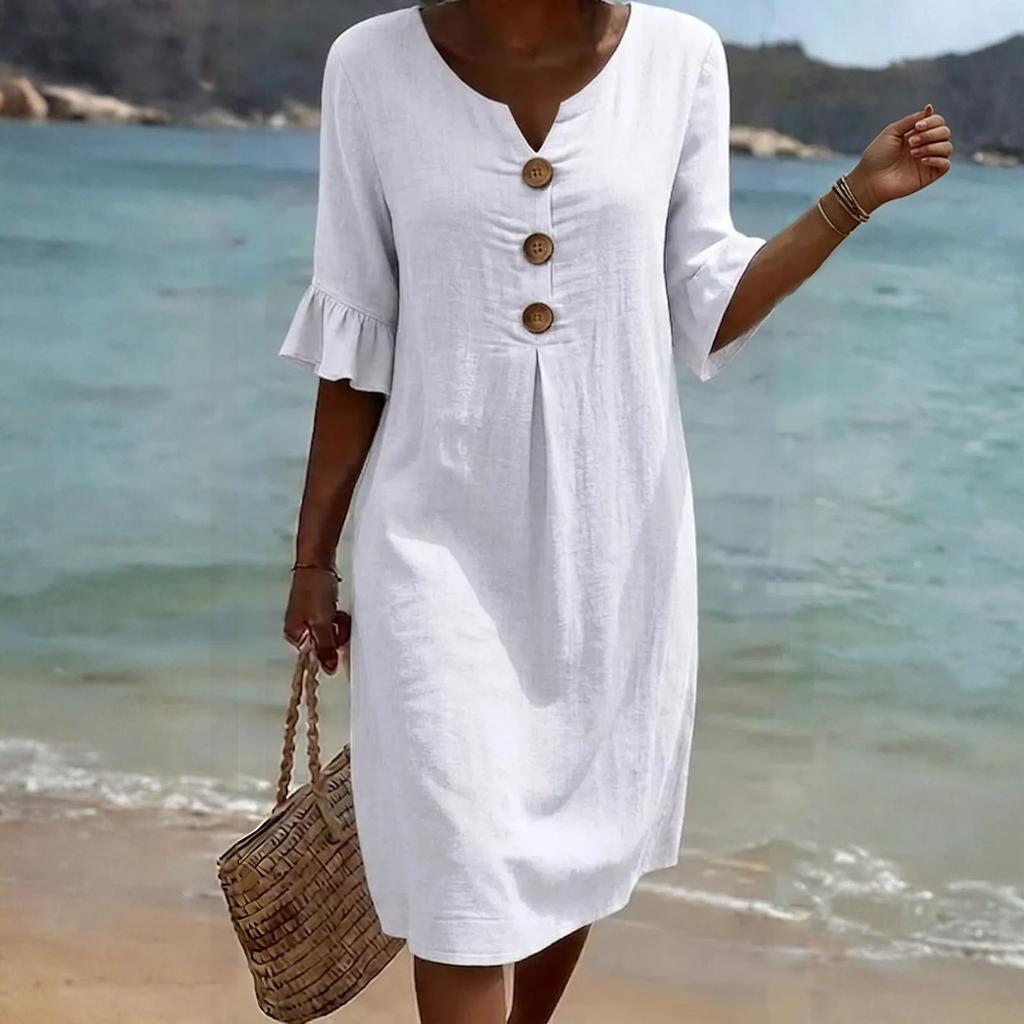 Women's Fashion Summer -Color Casual Cotton-Linen Dress