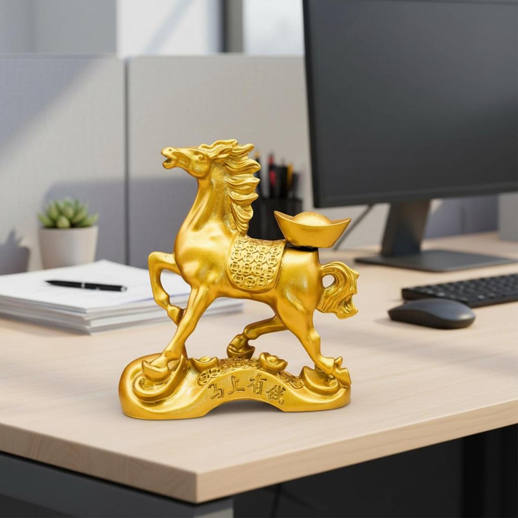 Mini Gold Horse Ornaments 2026 Good Luck Auspicious Wealth Chinese New Year Decor Horse Wealth Table Statue Metal Crafts
