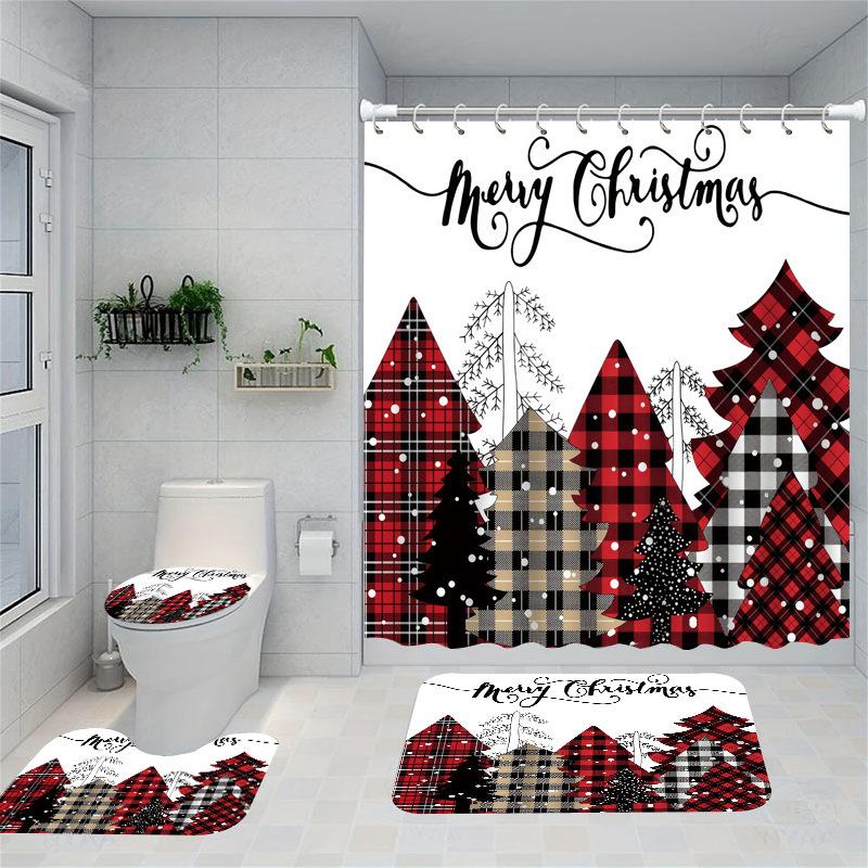 Christmas Series Shower Curtain Digital Printing Bathroom Shower Curtain Four-Piece Polyester Shower Curtain