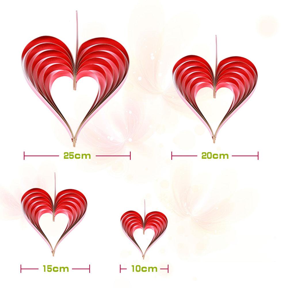 4pcs Gold Three dimensional Heart shaped Hanging Pendant Decoration for Door Wall Wedding red