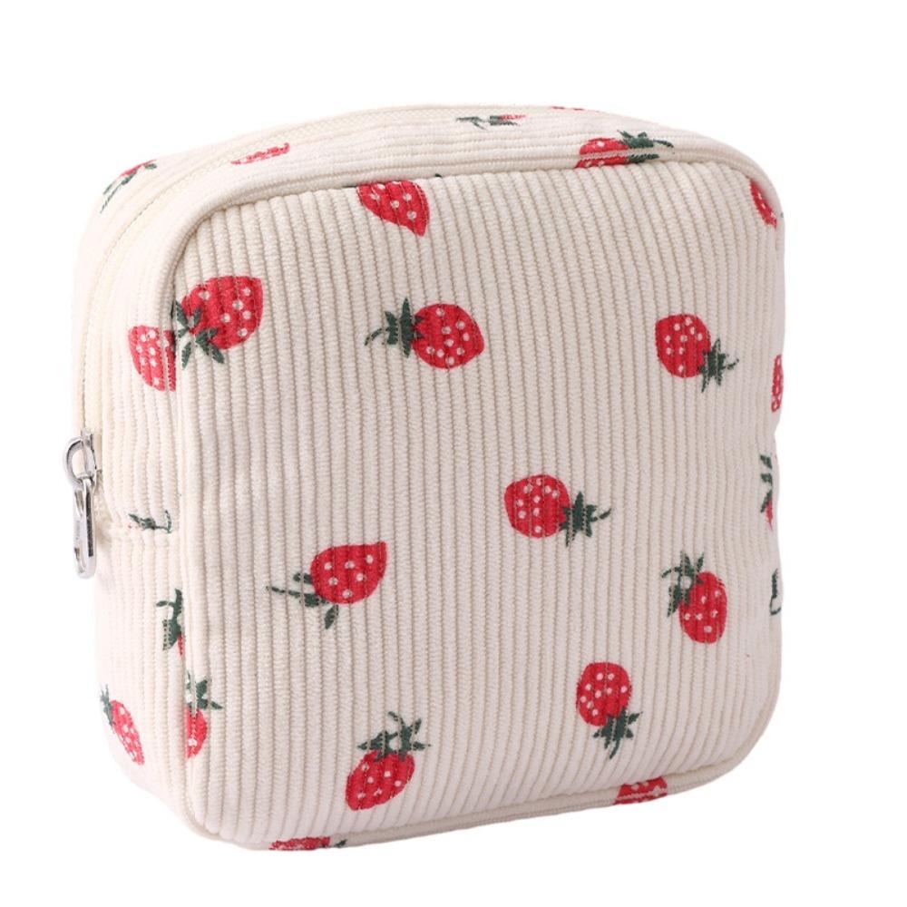 Large Capacity Corduroy Travel Storage Bag Dustproof Corduroy Makeup Bag Space Saving Strawberry