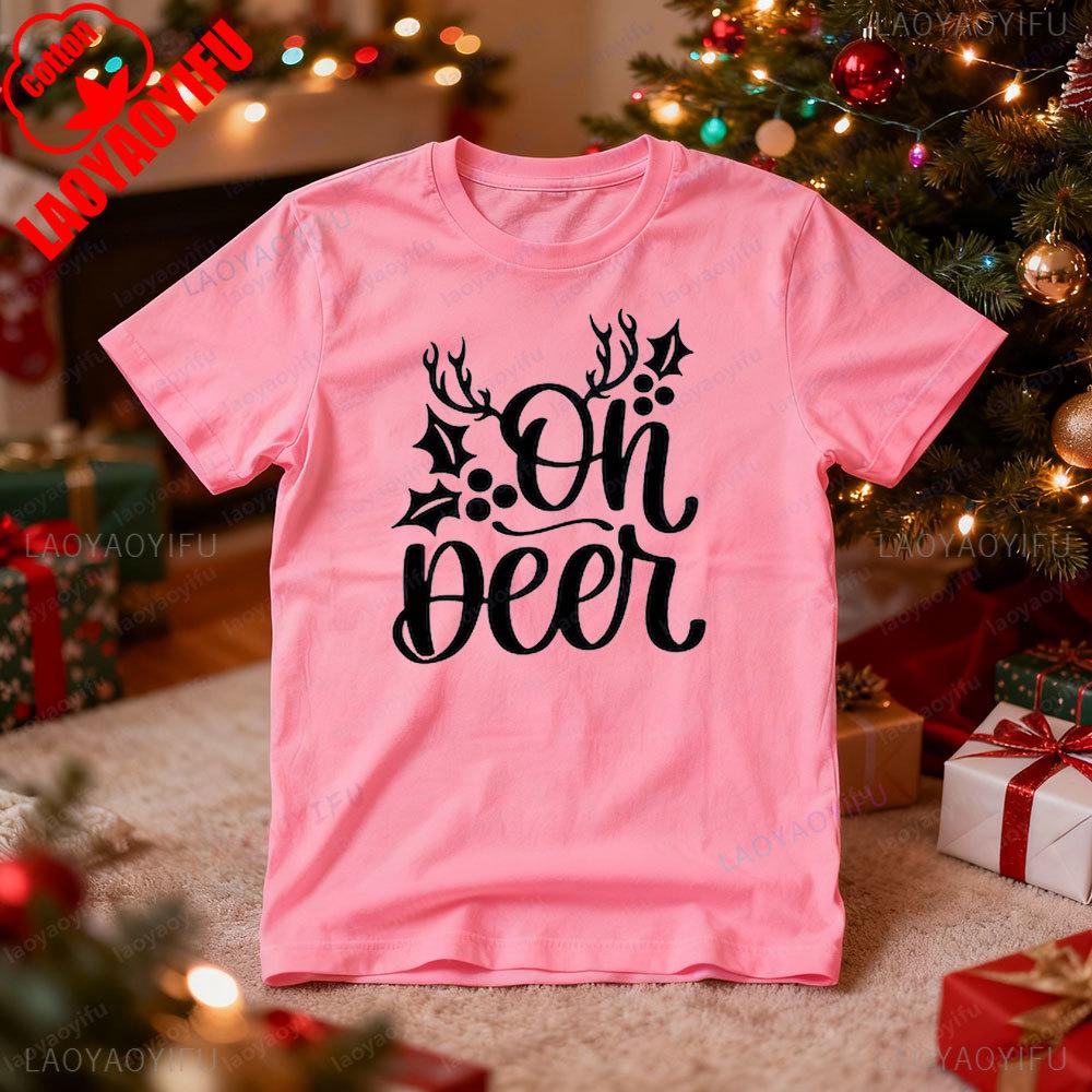 Oh Deer Shirt Christmas Antlers TShirt Merry Christmas Deer Shirt Xmas Couple Clothing Unisex Women Casual Fashion Festival Costume
