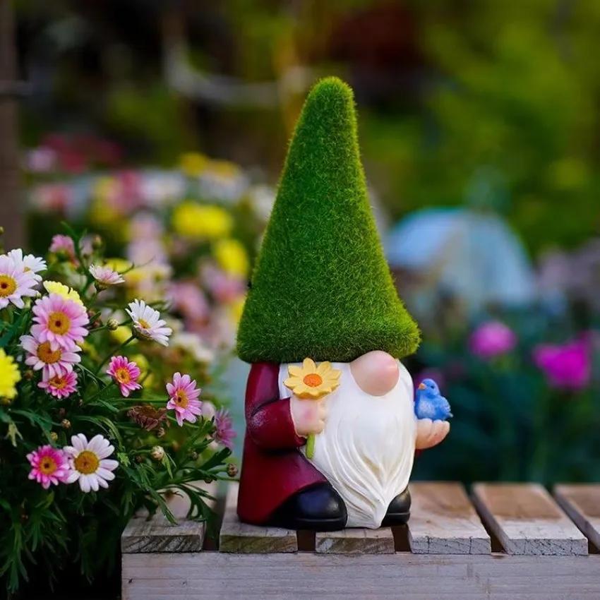1 Pcs Dwarf Resin Ornaments Faceless Cute Dwarf Statue Home Garden Courtyard Elf Sculpture New Green Hat Old Man Wholesale