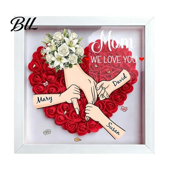 Shatterproof Acrylic Frame Personalized Mommy I Love You Flower Shadow Box Custom Names Holding Hands Gifts for Mom Grandma from Daughter or S H белый