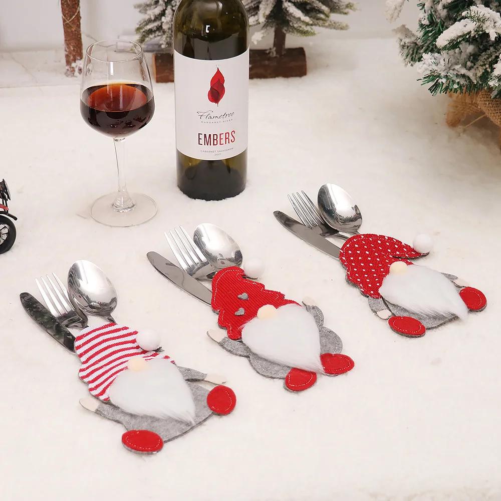 3pcs Christmas Cutlery Holder Knife Fork Pocket Bags Santa Claus Xmas Tableware Cover Home New Year Cookware Gift Decoration