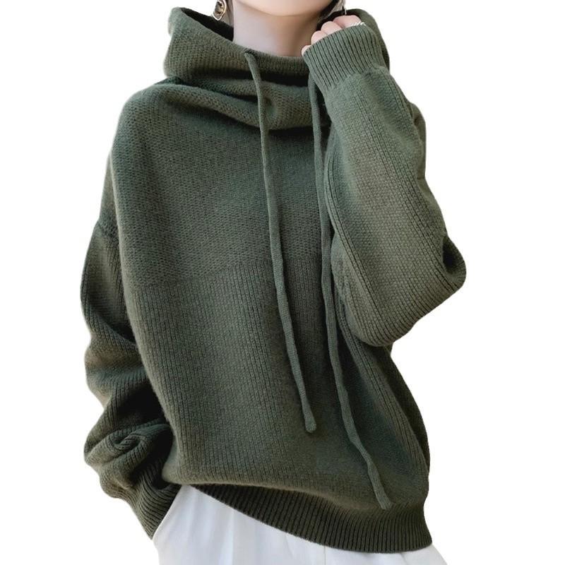 Pile collar thickened sweater women's autumn and winter new lazy wind versatile long-sleeved knitted sweater women