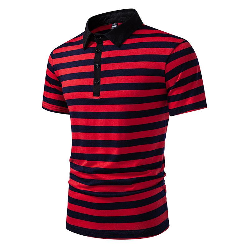 Summer Men's Classic Striped Polo Shirts Short Sleeve Breathable Casual T-Shirt Contrast Color Lapel Collar Streetwear Basic Top