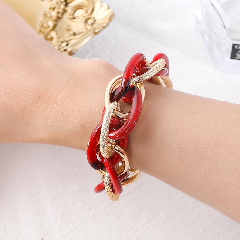 Accessories, Acrylic Leopard Geometric Colored Aluminum Chain Bracelet, Hip Hop Rough Jewelry For Women