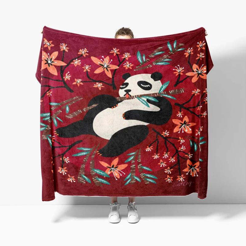 Home decoration plush Sofa blanket Pandas and Flowers Bedspread on the bed anime fluffy soft blankets thick blanket for winte