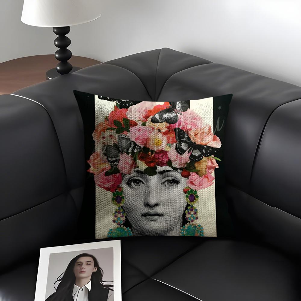 Abstract Women Simple Art Cushion Cover Natural Linen Organic Fabric DoubleSided Printing Sofa Home Decor Gift Pillow Case