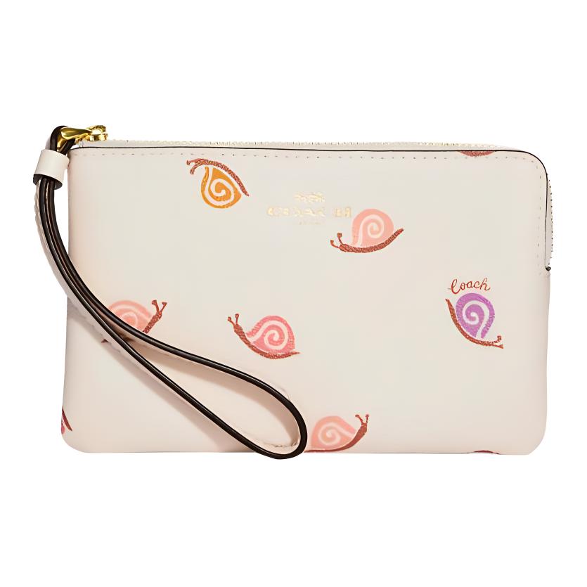 

Coach Corner Zip 16 Snail Print Double Card Slot Zip Wristlet Women Wristlet Chalk-White CA790-IMCAH Basic Set (Bag+Dust Bag)