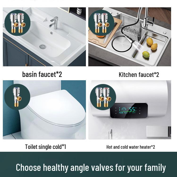 Household Full Copper 304 Stainless Steel Angle Valve for Kitchen & Bathroom – Cold & Hot Water Stop/Splitter Valve
