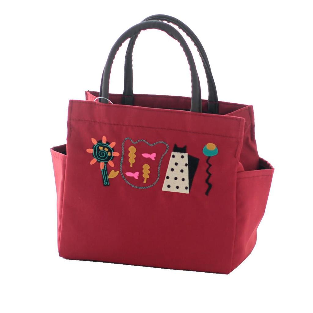 Tote with Embroidered Gusset and Red [Atsuko Matano] [Hide Seek] 007663-0006-01