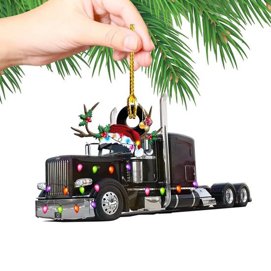 Christmas Vehicle Ornament Acrylic Truck Tractor Airplane Christmas Tree Ornament for Holiday Party Decoration