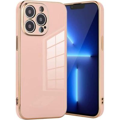 Schutzhülle - E.F.CONNECTION - für iPhone 13 Pro - Rosa - Stoßfest - Flexibel Goldrand