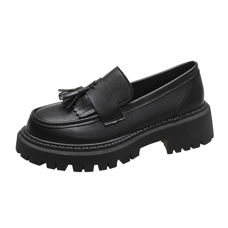 Black Small Leather Shoes Women's Spring and Autumn New Thick-soled One-pedal Patent Leather Large-size Loafers