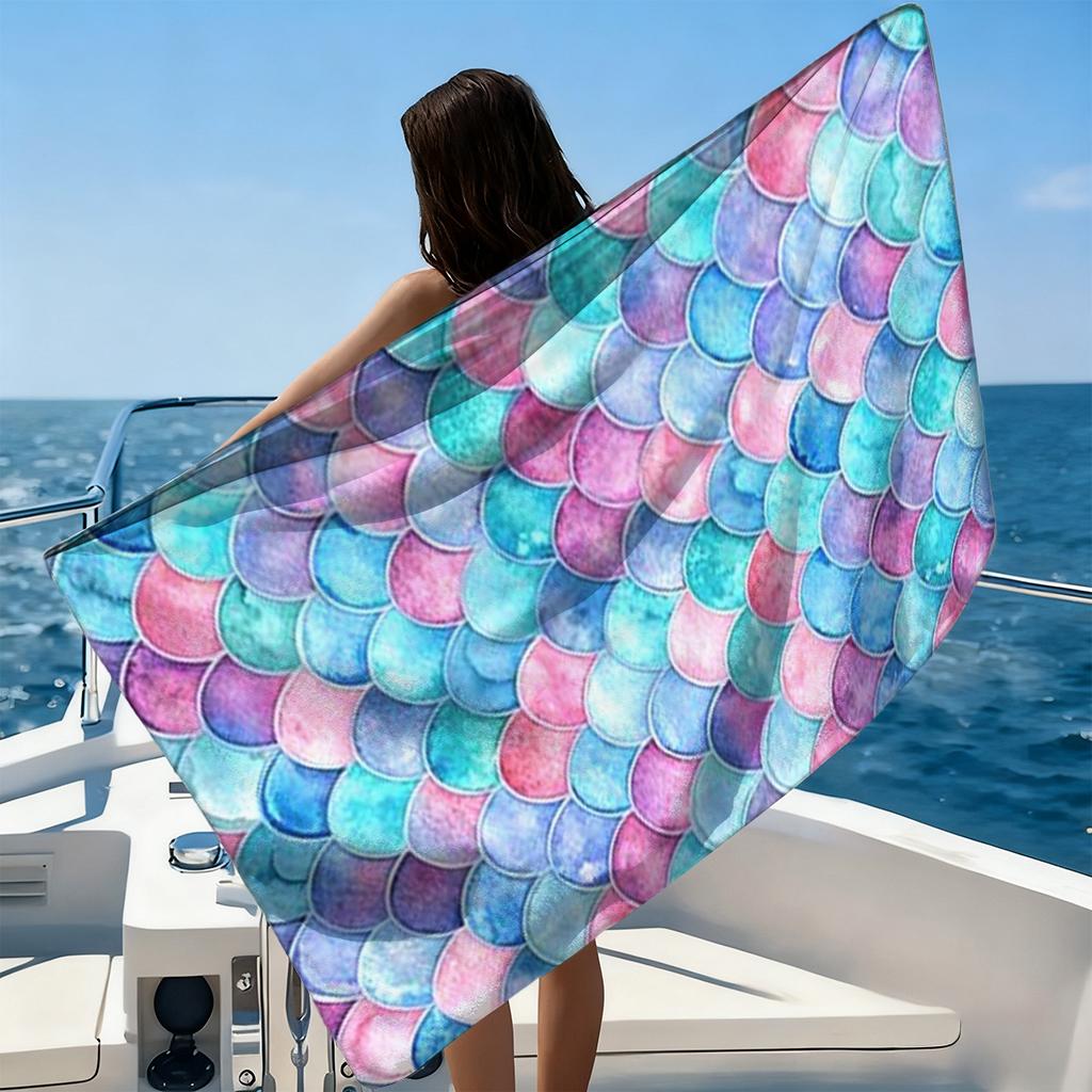 1pc Bright Scales of Mermaid Beach Towel Super Absorbent Suitable for Beach Vacation Pool Summer Gift for Friends Kids Oneself