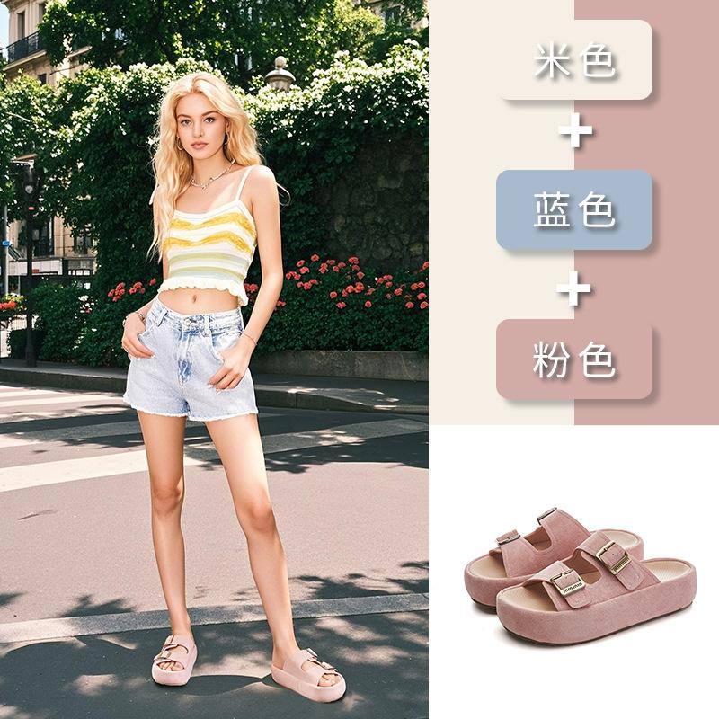 New leather slippers are fashionable to wear outside 2025 summer casual versatile flat-bottomed half-drag women's premium beach slippers