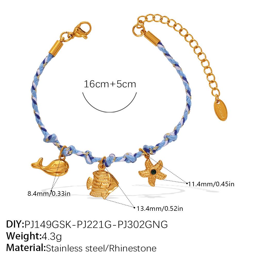 Blue rope woven ocean pendant niche starfish dolphin turtle multi-pendant necklace bracelet set