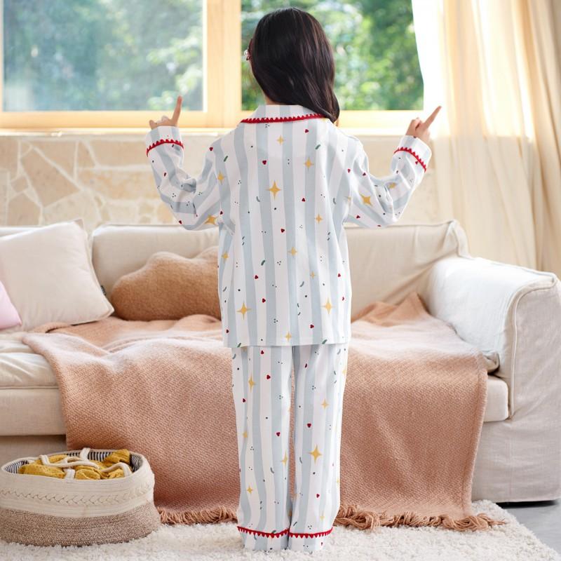 Girls Cotton Pajama Set Long Sleeve Cartoon Print Sleepwear Kids Home Outfit