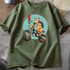 Cat Motorcycle T Shirt Casual Cotton Short Sleeve Tshirt for Women Japanese Style Vintage Graphic Tees Unisexs Clothes Streetwear
