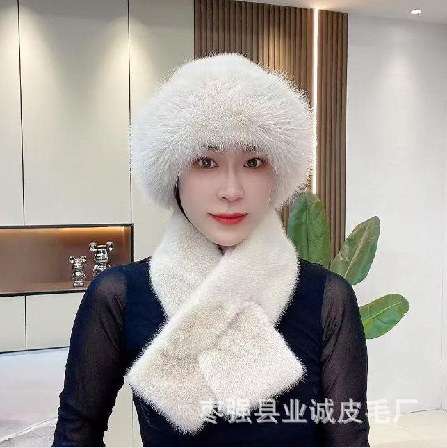 Imitation Mink Hair Winter Women's Scarf Mongolian Hat Plush Hat Set Windproof Thickened Warm Fashionable Ear Hat
