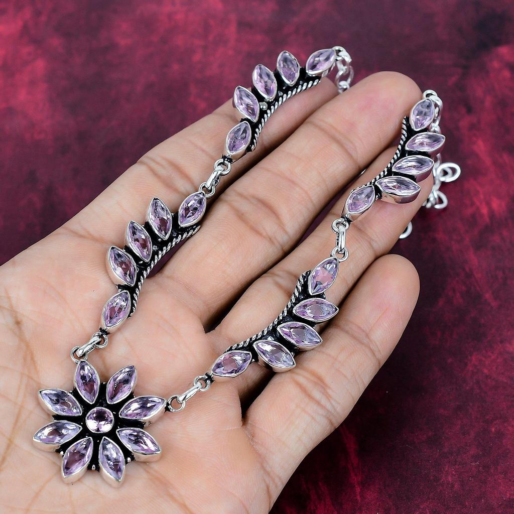 Pink Kunzite Jewelry, 925 Solid Sterling Silver Necklace, Handmade Gemstone Jewelry Necklace For Memorial Day