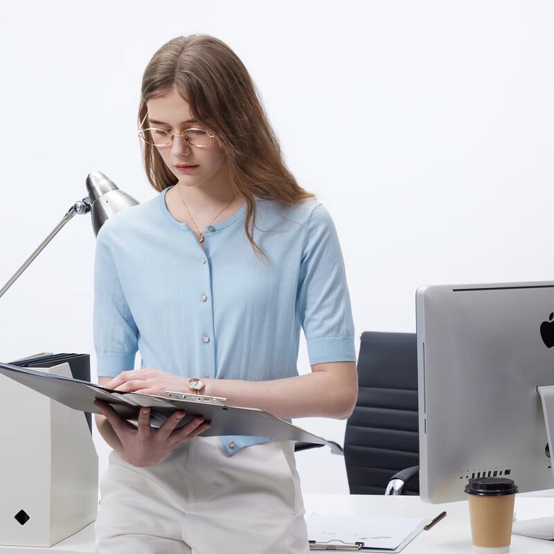 

Sancai Women s Round Neck Short Sleeve Cotton Knit Cardigan S